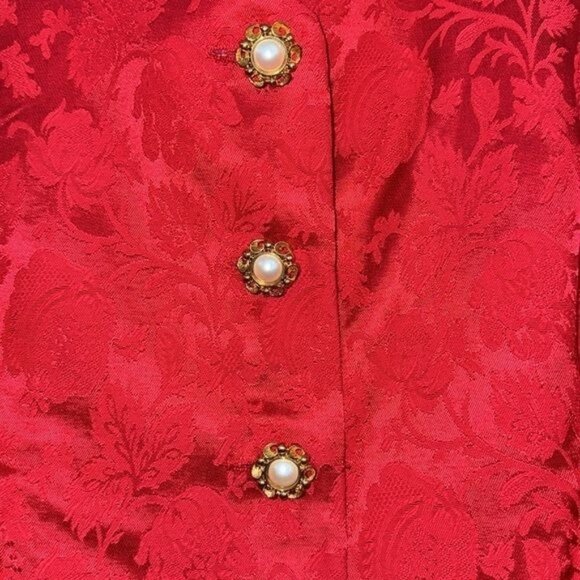 Vintage Melissa Red 2-Piece Dress Suit Set Size 16M Floral Jacquard Button-Up To - Picture 7 of 13